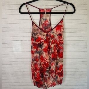 FREE PEOPLE FLORAL SHEER MESH RACER BANK CAMISOLE TANK TOP, SZ SMALL